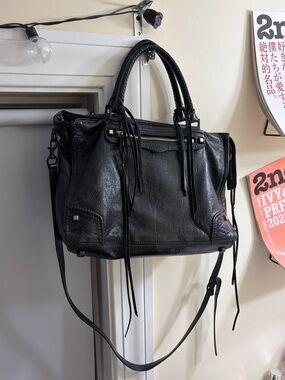 REBECCA MINKOFF Black Leather Tote with Detachable Strap - Classic Women's Bag